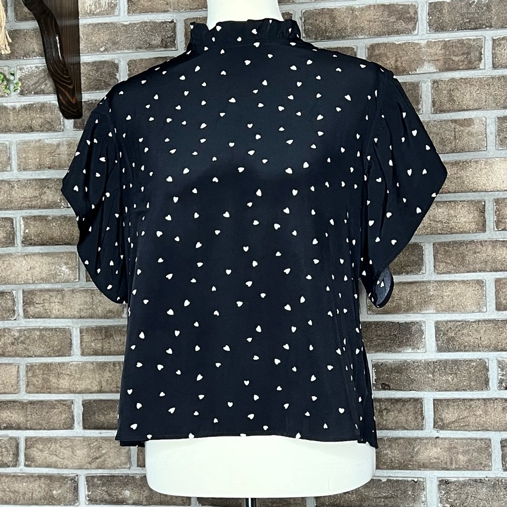 SHEIN Size XL Black High Neck Top With White Heart Detail